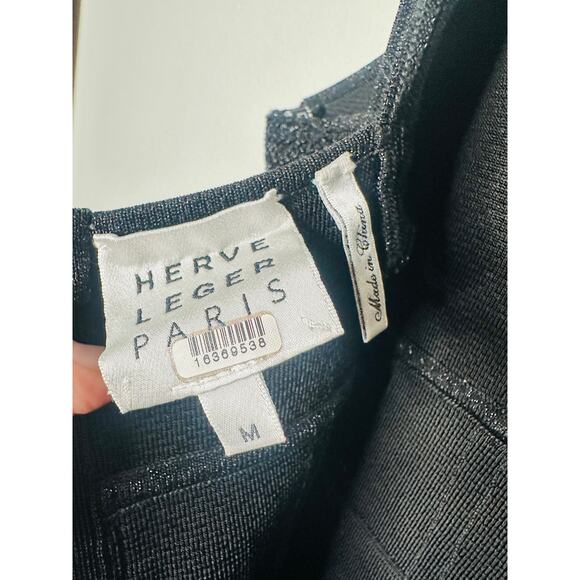 HERVÉ LÉGER Black Bandage Sweetheart Neckline Lurex Gown Dress Size Medium - Picture 14 of 16